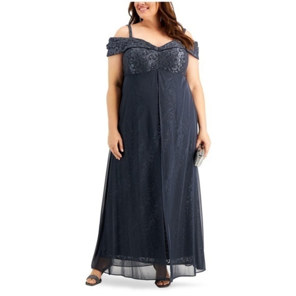 NWT R&M Richard’s Full Length Steel Grey Plus Size Formal Gown Size 22W
